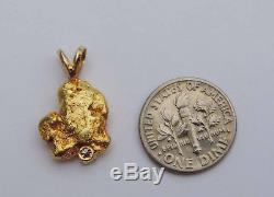 Natural Genuine Gold Nugget & Diamond Solitaire Pendant Yellow Gold Unisex