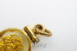 Natural Gold Nuggets In 1/20 12k Yellow Gold GF See Through Glass Pendant