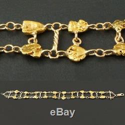Natural Nugget 24K & Solid 14K Yellow Gold, Link Chain, 7 1/2 Bracelet