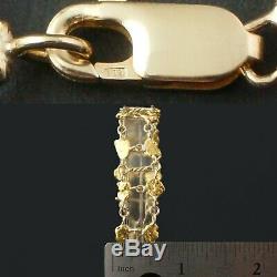 Natural Nugget 24K & Solid 14K Yellow Gold, Link Chain, 7 1/2 Bracelet