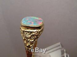 Natural Opal Mens Nugget Ring 14 K yellow Gold Red and Blue