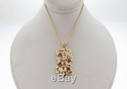 Natural Red Rubies Diamond GOLDEN NUGGET Pendant Solid 14k Yellow Gold Necklace