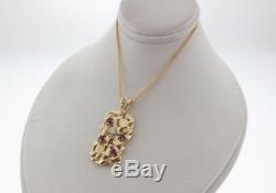 Natural Red Rubies Diamond GOLDEN NUGGET Pendant Solid 14k Yellow Gold Necklace