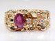 Natural Red Ruby & Diamond 10k Yellow Gold Nugget Band Ring Size 7.5 Lnc2