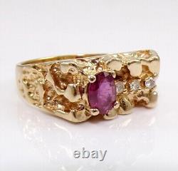 Natural Red Ruby & Diamond 10K Yellow Gold Nugget Band Ring Size 7.5 LNC2