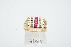 Natural Ruby and Diamonds Men's Ring Nugget Style in 10k Yellow Gold