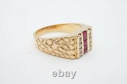 Natural Ruby and Diamonds Men's Ring Nugget Style in 14k Yellow Gold