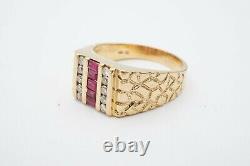 Natural Ruby and Diamonds Men's Ring Nugget Style in 14k Yellow Gold