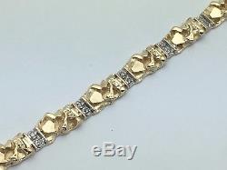 New Solid 10K Yellow Gold Nugget Style 7.75 Bracelet with Natural Round Diamond