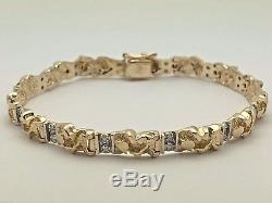 New Solid 10K Yellow Gold Nugget Style 7.75 Bracelet with Round Natural Diamond