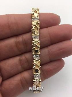 New Solid 10K Yellow Gold Nugget Style 7 Bracelet with Natural Round Diamond
