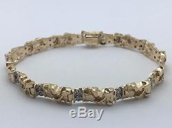 New Solid 10K Yellow Gold Nugget Style 7 Bracelet with Natural Round Diamond