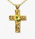 Nugget Cross With Genuine Peridot In 14k Solid Gold Pendant