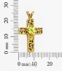 Nugget Cross with Genuine Peridot in 14K Solid Gold Pendant