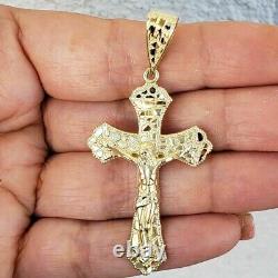 Nugget Jesus Cross Pendant Charm Pendant 14K Yellow Gold Plated Silver