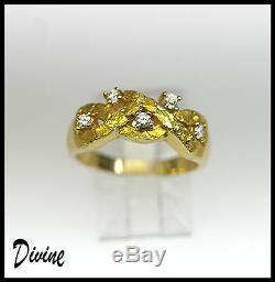 Ooak Hand Crafted 24k Alaskan Gold Nugget Wedding Anniversary Diamond Band Ring