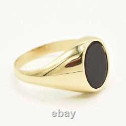 Oval Black Onyx Shiny Signet Ring Real Solid 10K Yellow Gold HANDMADE GIFT RING