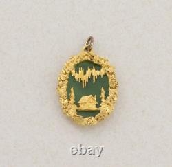 Pendant Only 10k Yellow Gold Natural Jade Nugget Cabin Pendant
