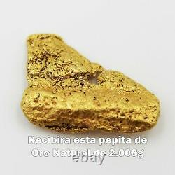 Pepita De Oro Natural 2.008 G Alaska Con Certificado de Autenticidad Gold Nugget