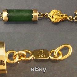 Rare, 18K Gold, New Zealand Greenstone & Genuine Natural Gold Nugget Bracelet