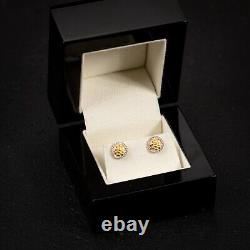 Real 10K Yellow Gold Iced 0.16 Ct Natural Diamond Round Nugget Stud Earrings