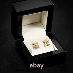 Real 10K Yellow Gold Natural Diamond Iced 0.20 Ct Square Nugget Stud Earrings