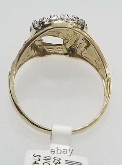 Real 10k Yellow Gold Geniune Diamond Horse Shoe Head Lucky Nugget Ring Band