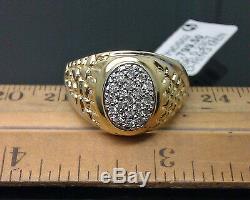 Real Genuine 10 k Men's Yellow Gold Nugget Ring With Diamond Ring Band