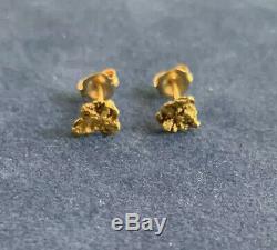 Real Natural Pure Gold Small Nugget Stud Earrings Petite 24k 14k GF