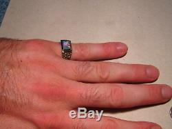 Red Multi Color Natural Opal Mens Nugget Ring 14 K yellow Gold Size 9 3/4