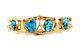 Signed Jl 14k Yellow Gold Blue Turquoise Nugget Flower Cuff Bracelet 21 Grams