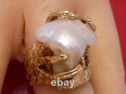 STUNNING Natural Baroque Pearl Nugget Ring 14K Gold Handcrafted Estate