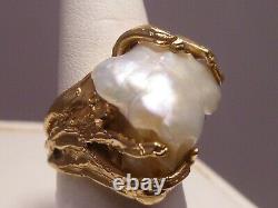 STUNNING Natural Baroque Pearl Nugget Ring 14K Gold Handcrafted Estate