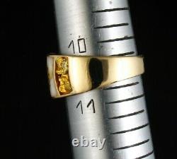 Signed Natural Gold Bearing Quartz Diamond Solid 14k Mens Wide Band Nugget Ring