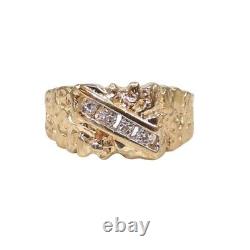 Solid 10K Yellow Gold Nugget Natural Diamond Accent Ring Size 9.75