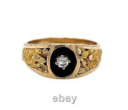 Solid 10k Yellow Gold 0.16 Ct Natural Diamond Men Nugget Ring 7.6 Grams Size 11