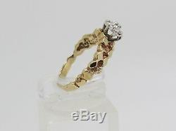 Solid 10k Yellow Gold Round Accent Diamond Cluster Nugget Pattern Ring Size 7.25