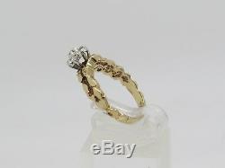 Solid 10k Yellow Gold Round Accent Diamond Cluster Nugget Pattern Ring Size 7.25