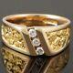 Solid 14k Yellow Gold & Channel Set Diamond, Natural Gold Nugget Estate Ring