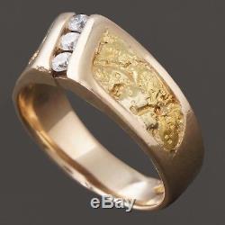 Solid 14K Yellow Gold & Channel Set Diamond, Natural Gold Nugget Estate Ring