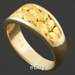 Solid 14K Yellow Gold & Natural Gold Nugget Band, Man's Estate Ring, 11.2g