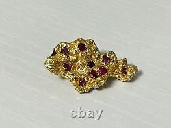 Solid 14k Yellow Gold Natural Ruby Nugget Necklace Pendant