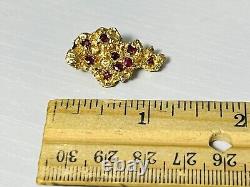 Solid 14k Yellow Gold Natural Ruby Nugget Necklace Pendant