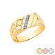 Solid Yellow / White / Rose Gold Diamond Nugget Men's Ring