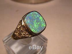 Sparkly Natural Opal Mens Nugget Ring 14 K yellow Gold