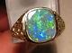 Sparkly Natural Opal Mens Nugget Ring 14 K Yellow Gold Size 10 1/2