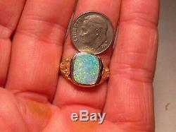 Sparkly Natural Opal Mens Nugget Ring 14 K yellow Gold Size 10 1/2