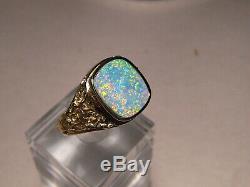 Sparkly Natural Opal Mens Nugget Ring 14 K yellow Gold Size 10 1/2