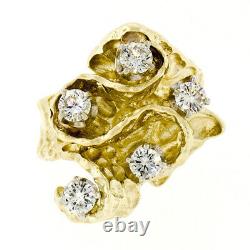 Statement Vintage 18K Yellow Gold 1.03ct Diamond Large Wavy Nugget Cocktail Ring