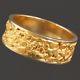 Stunning & Wide, Solid 14k Yellow Gold & Natural Gold Nugget Man's Estate Ring